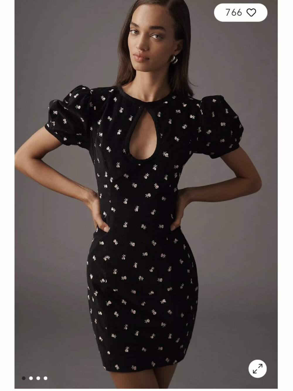 NWT - Maeve Puff Sleeve Keyhole Embroidered Mini Dress - Black/Pink Size 2